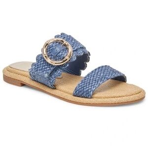 Dolce Vita Womens Alroy Slides Sandals Blue Woven Flats Gold Buckle